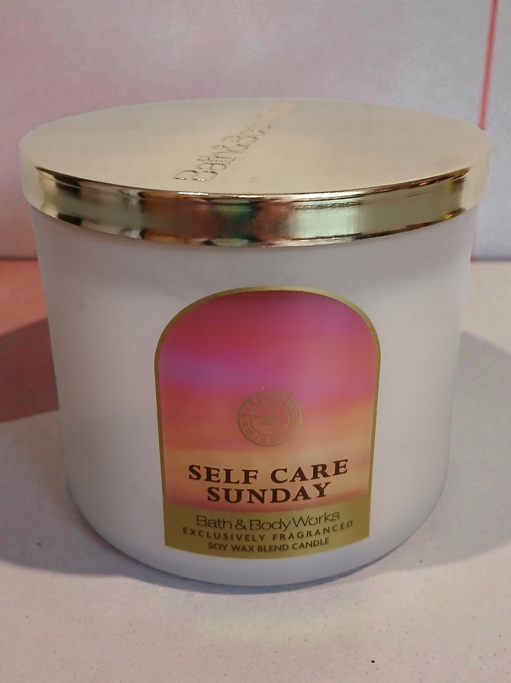 Bath & Body Works Self Care Sunday Candle - White, Pink, Gold